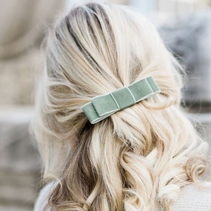 Sage Green Velvet Hair Bow French Barrette | Grace & Grandeur Larue Bow