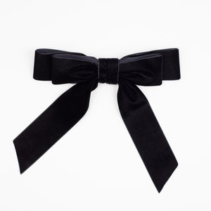 Black Velvet Hair Bow Short Ribbon Tails French Barrette - Etsy