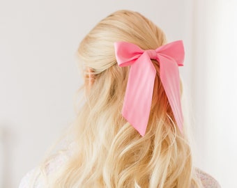 Bubblegum Pink Large Matte Satin Hair Bow Barrette, Bow Clip, Gift for Teen Tween Preteen | Grace & Grandeur Bailee Bow