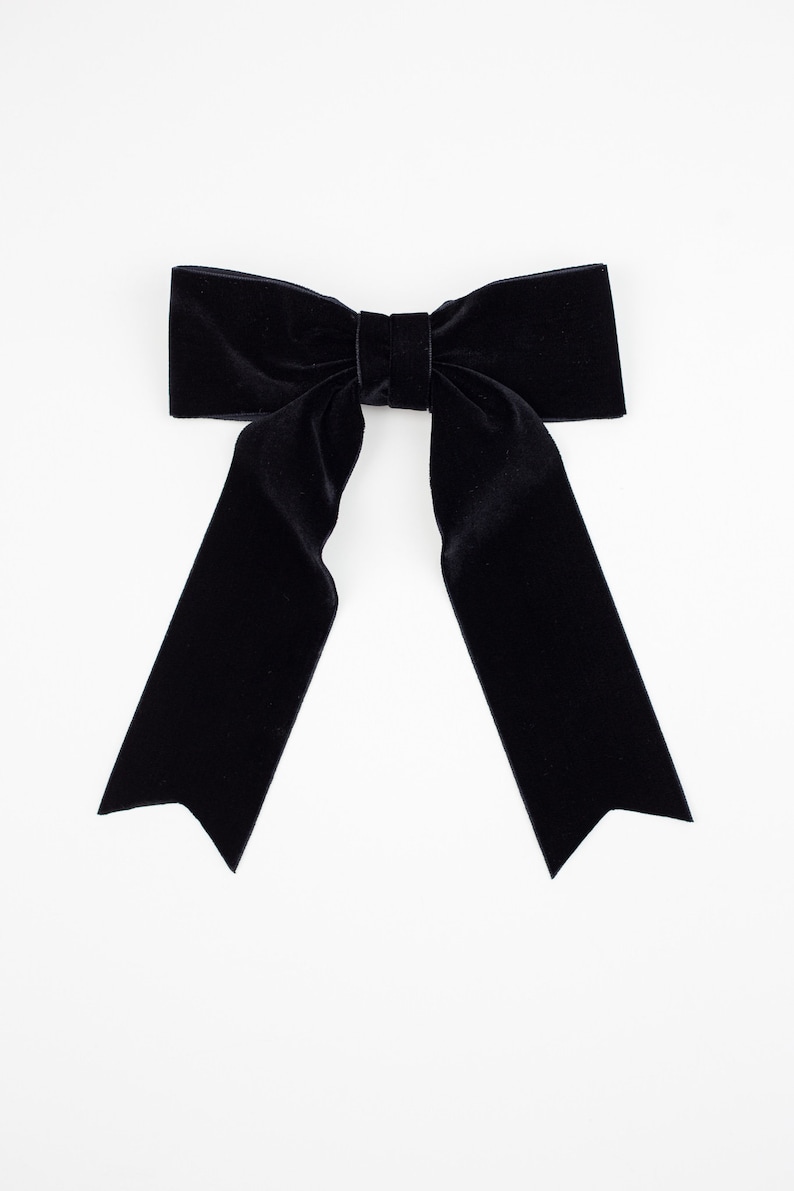 Black Oversized Velvet Hair Bow Long Tail French Barrette Bow - Etsy