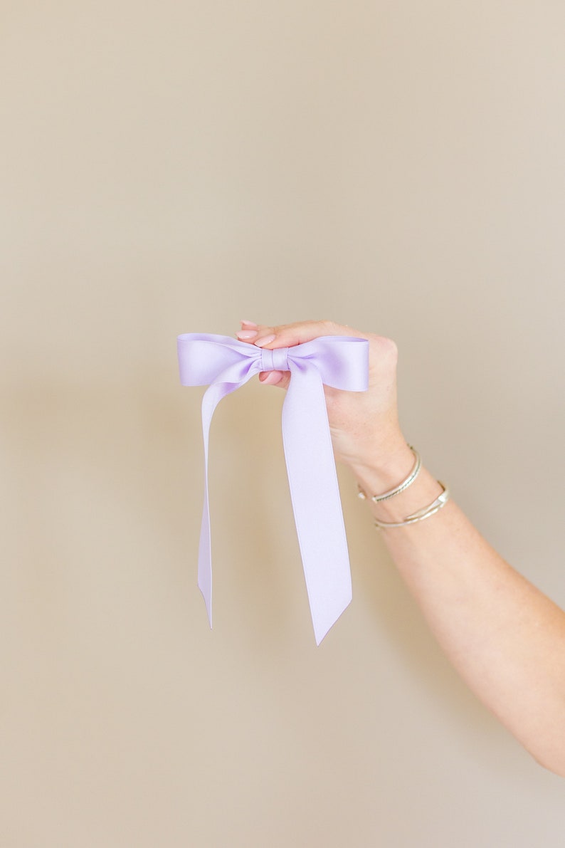 Lavender Satin Ribbon Hair Bow Barrette, Bow Clip Grace & Grandeur Florence Satin Bow image 4