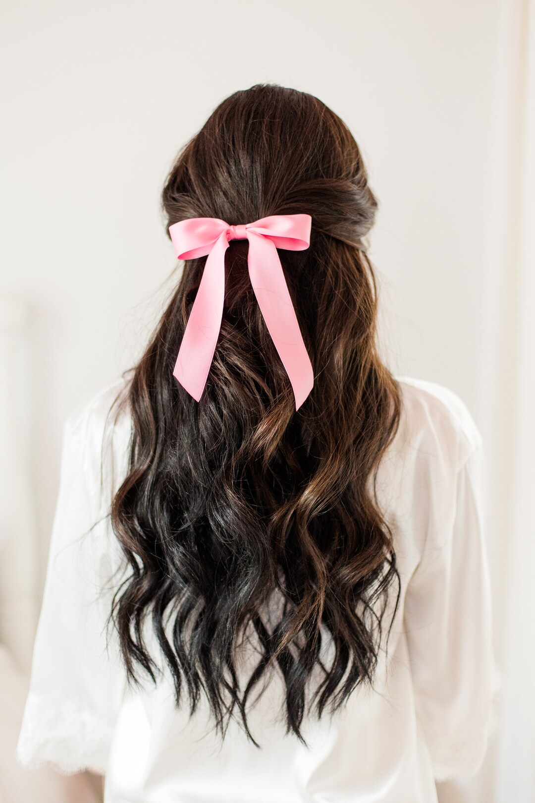 Bubblegum Pink Matte Satin Ribbon Hair Bow Barrette, Bow