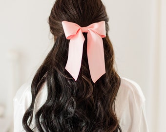 Light Pink Large Matte Satin Hair Bow Barrette, Bow Clip, Gift for Teen Tween Preteen | Grace & Grandeur Bailee Bow