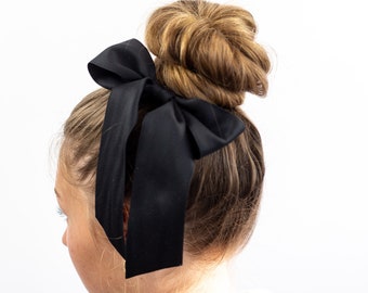 Black Large Matte Satin Hair Bow Barrette, Bow Clip, Gift for Teen Tween Preteen | Grace & Grandeur Bailee Bow