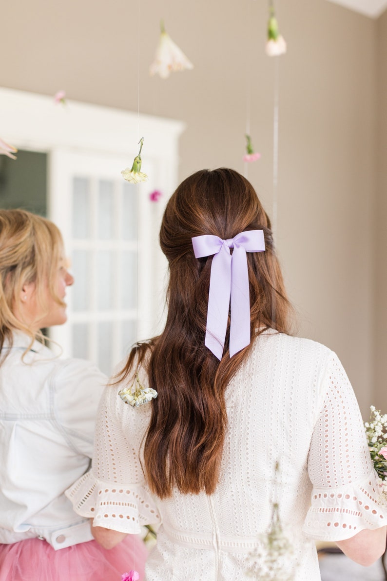 Lavender Satin Ribbon Hair Bow Barrette, Bow Clip Grace & Grandeur Florence Satin Bow image 3