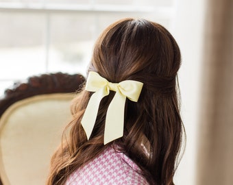 Yellow Matte Satin Hair Bow Barrette, Bow Clip, Easter Gift Preteen Teen Tween Girl | Grace & Grandeur Delora Bow