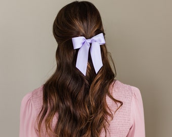Lavender Matte Satin Hair Bow Barrette, Bow Clip, Easter Gift Preteen Teen Tween Girl | Grace & Grandeur Delora Bow