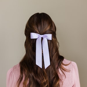 Lavender Satin Ribbon Hair Bow Barrette, Bow Clip Grace & Grandeur Florence Satin Bow image 1