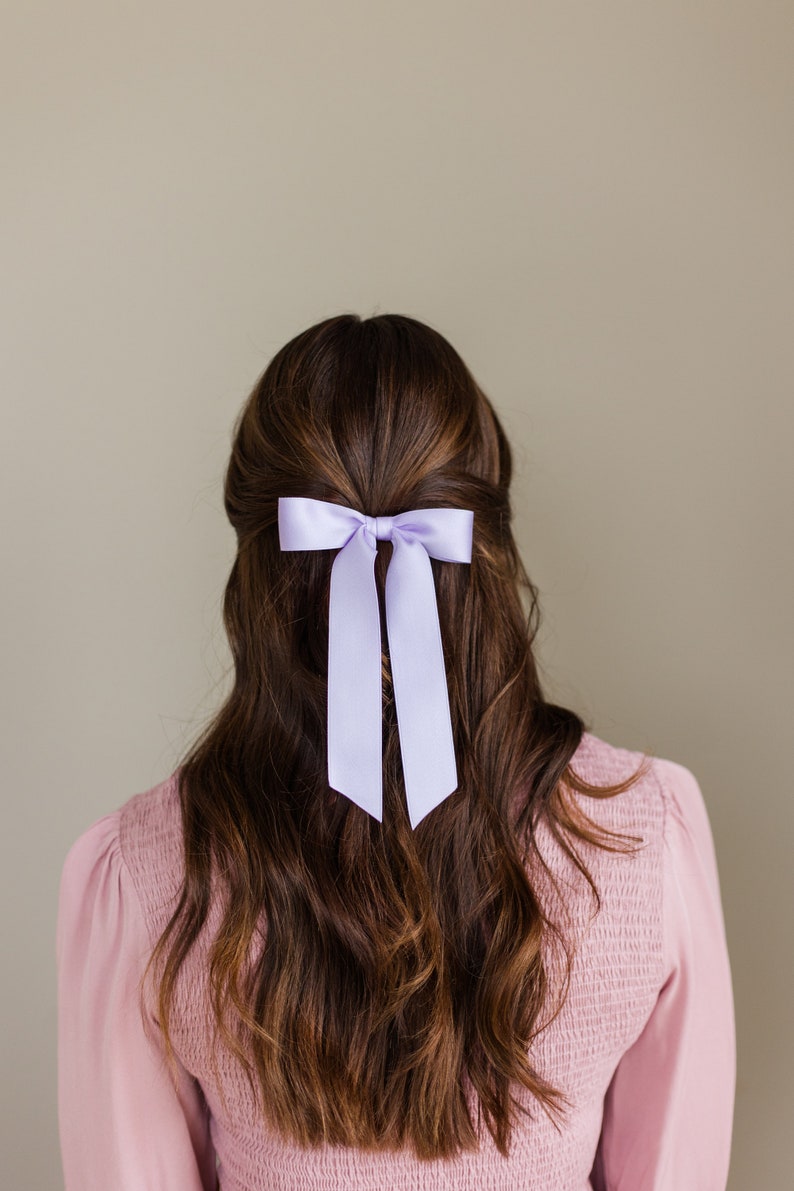 Lavender Satin Ribbon Hair Bow Barrette, Bow Clip Grace & Grandeur Florence Satin Bow image 1