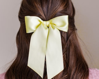 Yellow Large Matte Satin Hair Bow Barrette, Bow Clip, Easter Gift Preteen Teen Tween Girl | Grace & Grandeur Bailee Bow