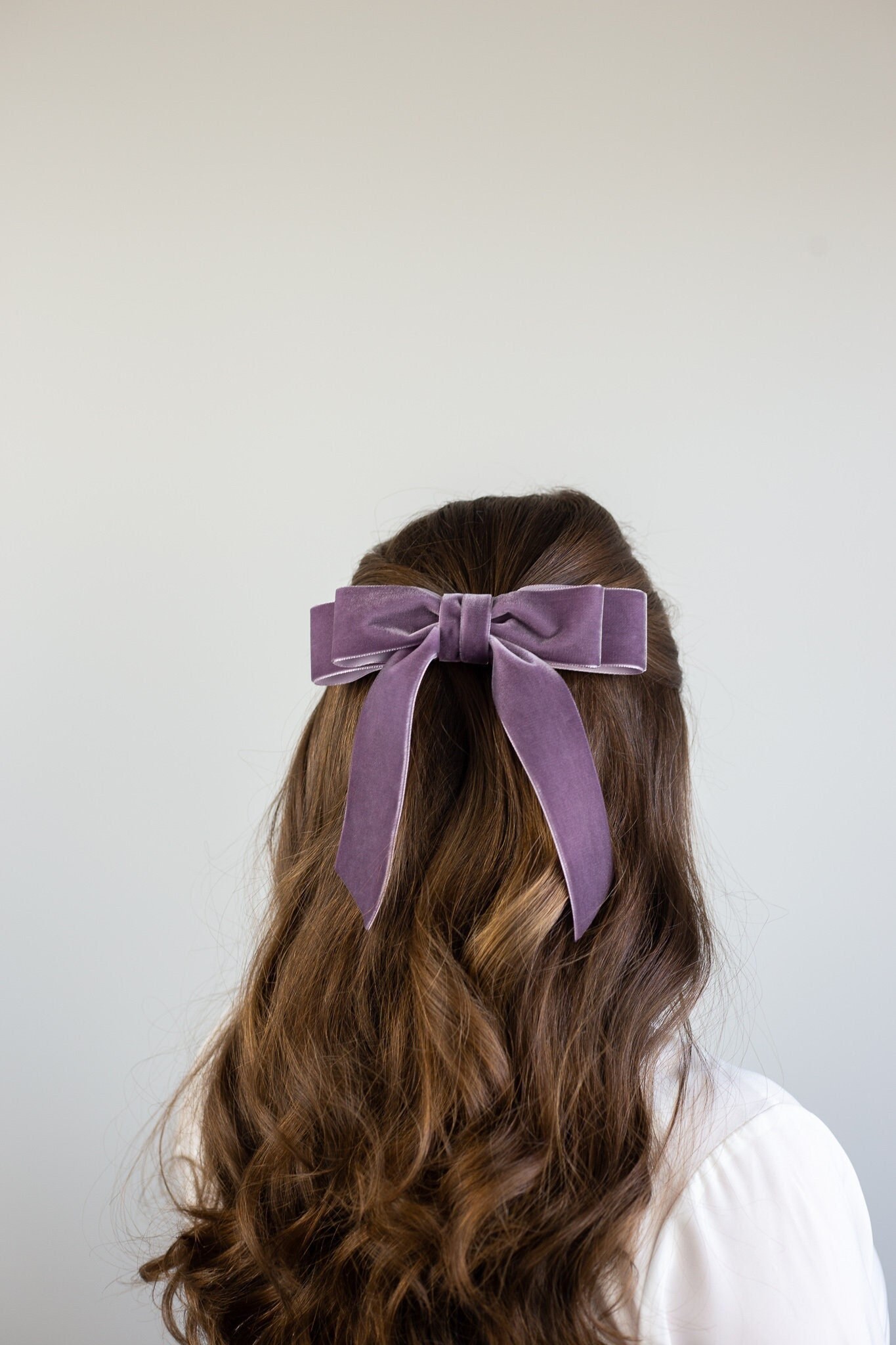 Navy Velvet Hair Bow Short Ribbon Tails French Barrette | Grace & Grandeur  Judy Short Bow