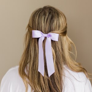 Lavender Satin Ribbon Hair Bow Barrette, Bow Clip Grace & Grandeur Florence Satin Bow image 2