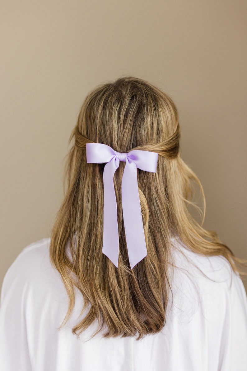 Lavender Satin Ribbon Hair Bow Barrette, Bow Clip Grace & Grandeur Florence Satin Bow image 2