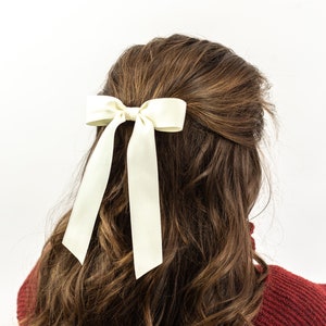 Ivory Matte Satin Ribbon Hair Bow Barrette