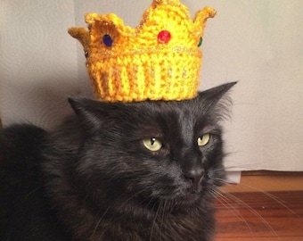 Mardi Gras, King, Crown, Hats for Cats, Cat Costumes, Pet Costumes, Cat Hat, Cat Accessories, Cats, Cat Photo Prop, Crocheted Hat for Cat