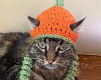 Pumpkin, Halloween, Hats for Cats, Cat Costumes, Pet Costumes, Cat Hat, Cat Accessories, Cats, Cat Photo Prop, Crocheted Hat for Cats