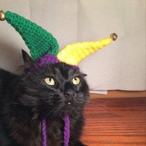 Mardi Gras, Court Jester, Jester, Hats for Cats, Cat Costumes, Pet Costumes, Cat Hat, Cat Accessories, Cats, Cat Photo Prop, Crocheted Hat