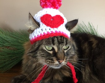 Valentine, Hats for Cats, Cat Costumes, Pet Costumes, Cat Hat, Cat Accessories, Cats, Cat Photo Prop, Crocheted Hat for Cats