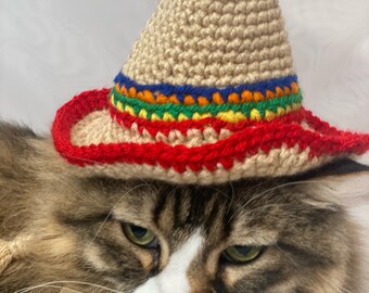 Sombrero, Cinco de Mayo, Hats for Cats, Cat Costumes, Pet Costumes, Cat Hat, Cat Accessories, Cats, Cat Photo Prop, Crocheted Hat for Cats