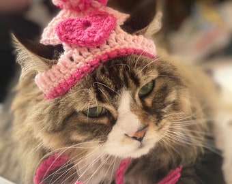 Valentine, Hats for Cats, Cat Costumes, Pet Costumes, Cat Hat, Cat Accessories, Cats, Cat Photo Prop, Crocheted Hat for Cats