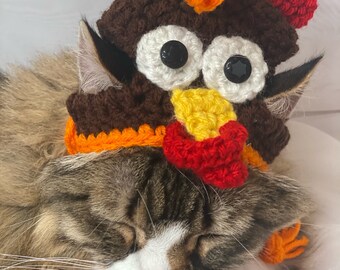 Turkey, Thanksgiving, Hats for Cats, Cat Costumes, Pet Costumes, Cat Hat, Cat Accessories, Cats, Cat Photo Prop, Crocheted