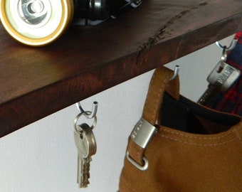 Wooden key holder / shelf with brackets, baseball cap hanger, Dog leash holder, Hall tidy, wood hook display, hanging shelves, rustic decor