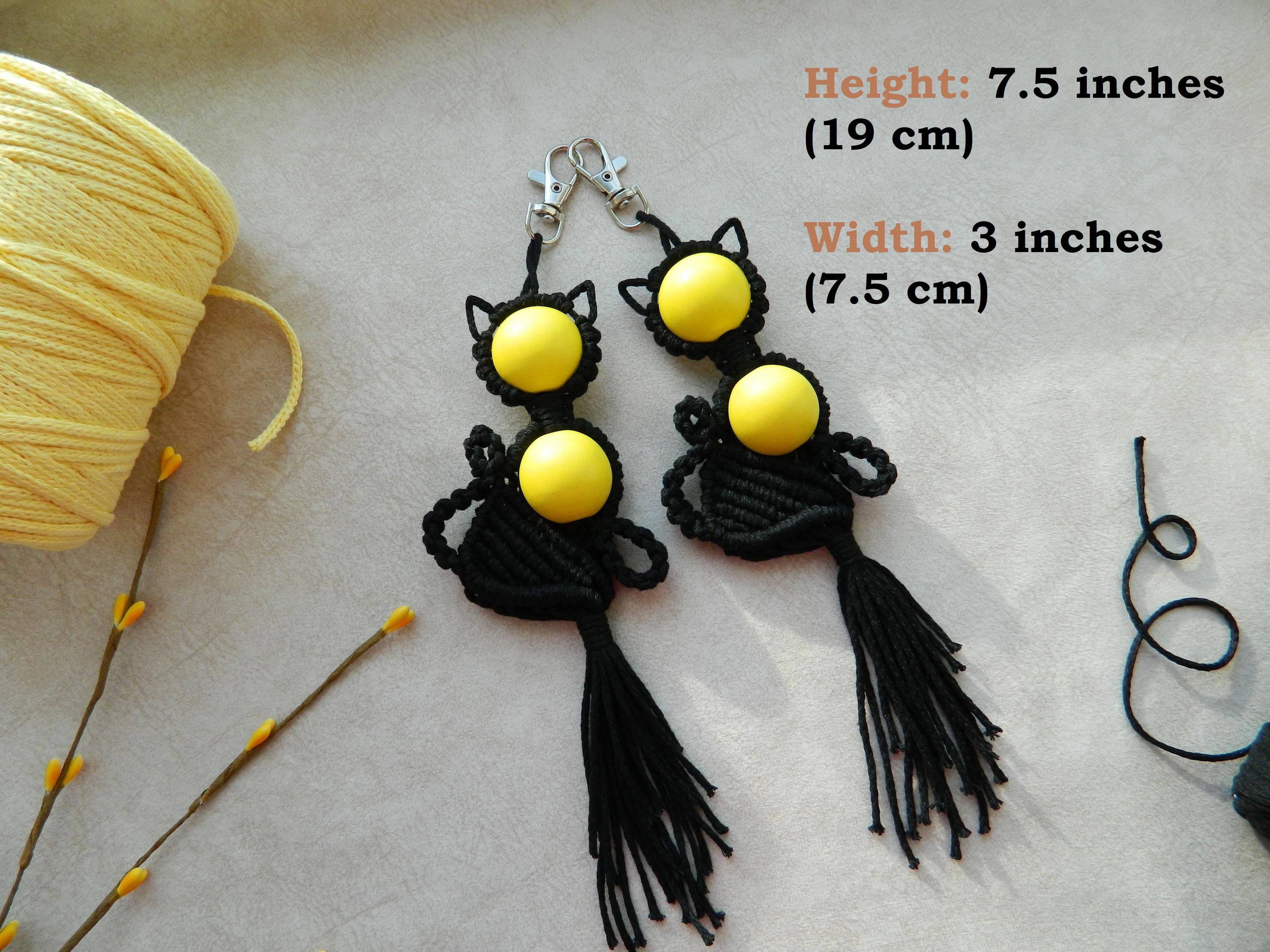 Black Cat Key Ring, Macrame Keychain, Unique Bag Charm - Etsy