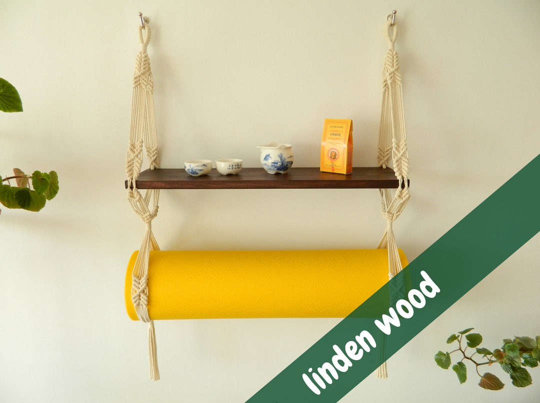 Multifunctional Macrame Wall Storage for Yoga Mats, Bolsters, and Foam