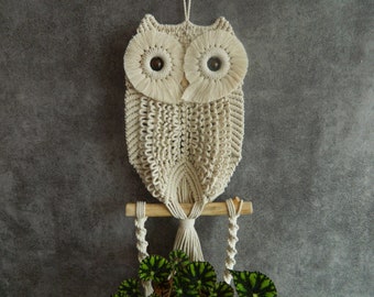 Macrame plant hanger with owl | Yarn wall hanging indoor | Handmade boho wall decor | Owl lover gift | Housewarming gift | Christmas gift