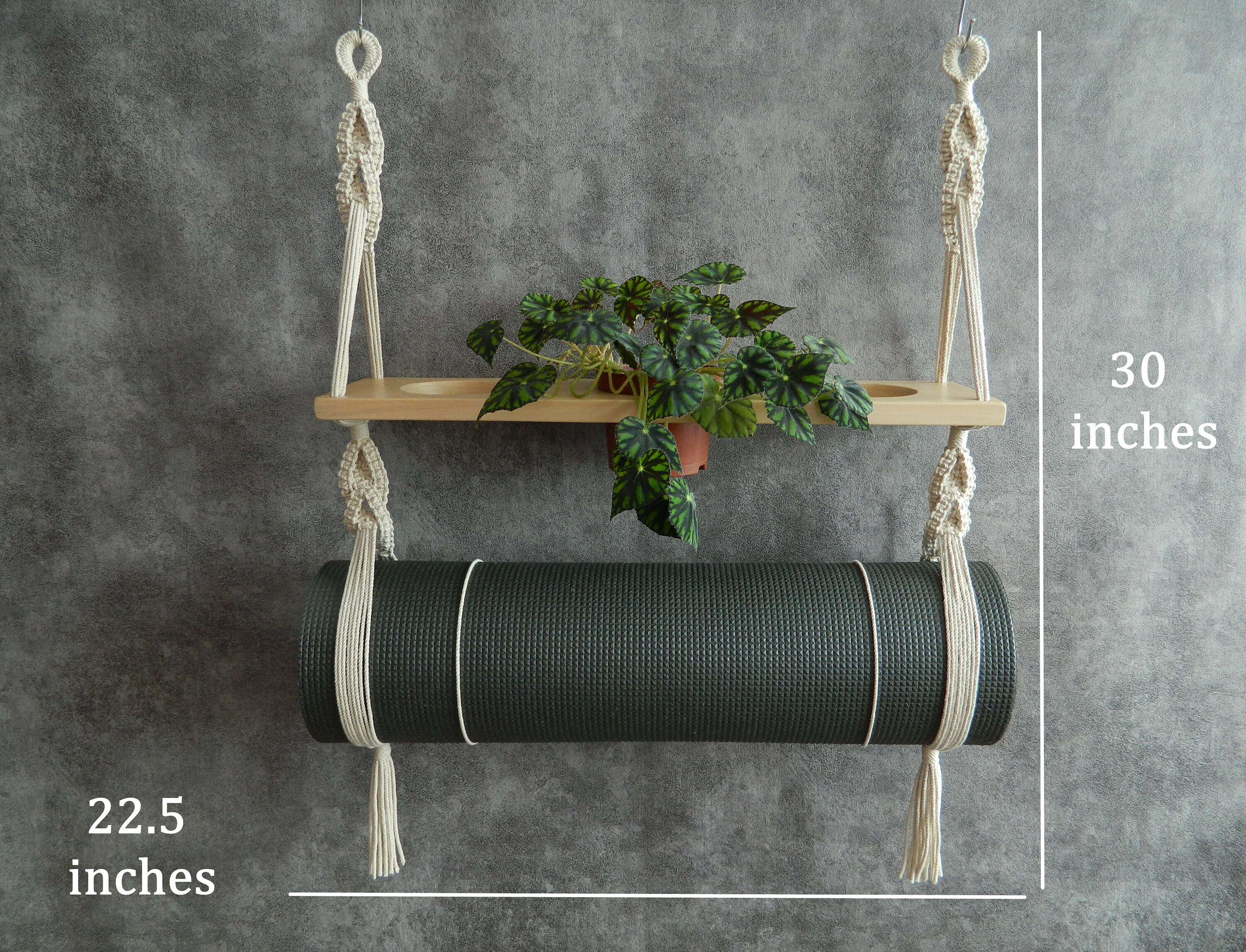 Yoga mat wall holder / rack with plant shelf Macrame wall Etsy