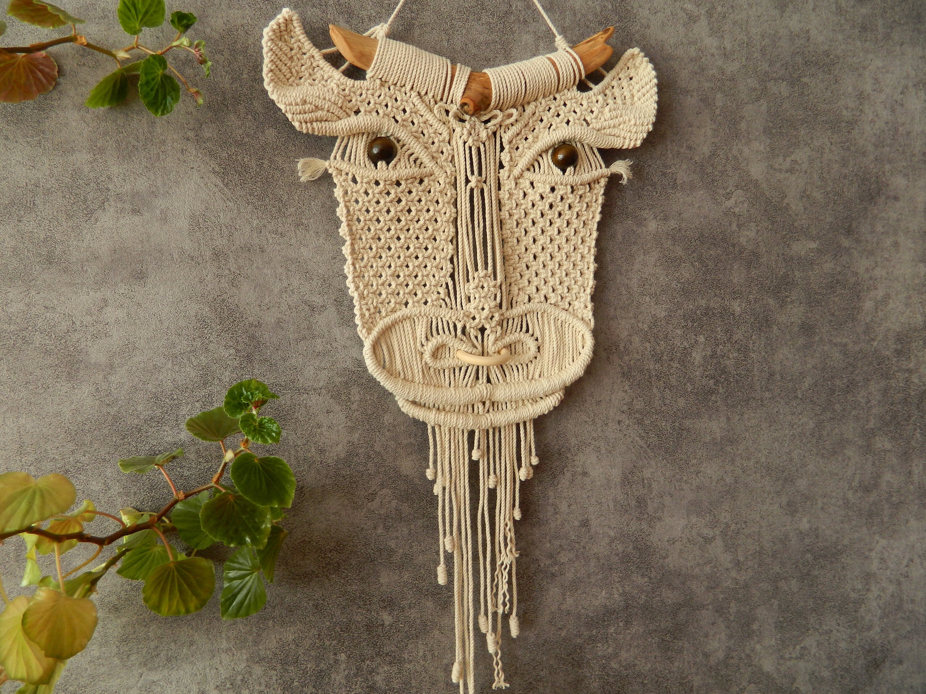 Macrame Cow Wall Hanging, Coffee Bar Wall Decor, Amasing Macrame Cow