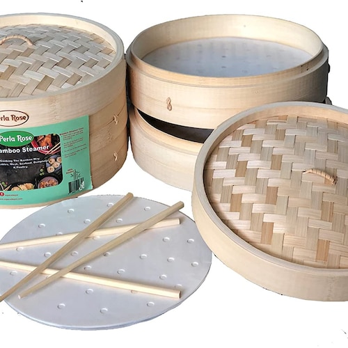 2tier Bamboo Steamer Basket 10 Inch Food Steamer Pot With 2 Etsy