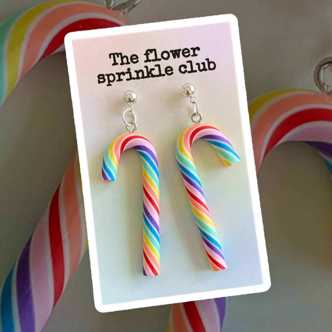 Rainbow Christmas Candy Cane Earrings Etsy Australia