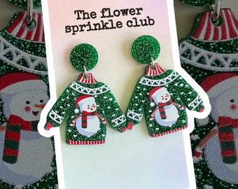 Ugly Snowman Christmas sweater earrings