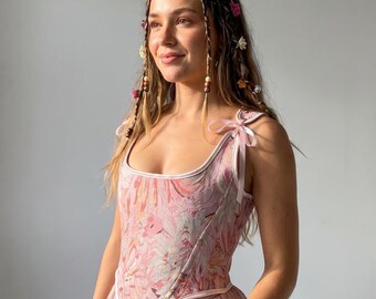 Pink Marble Corset Top, Coquette Corset, Balletcore Corset, Cottagecore Bustier, Fairycore Top, Lace Up Corset, Romantic Corset