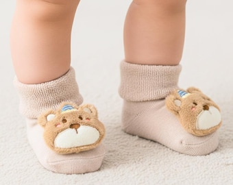Calcetines de peluche hechos a mano para bebés y niños pequeños: Botitas suaves, cálidas y antideslizantes para bebés y niñas.