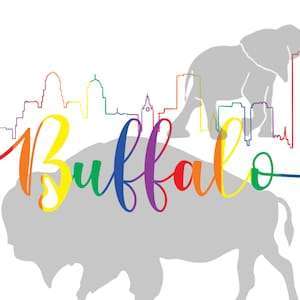 Buffalo, New York colorful skyline with Buffalo