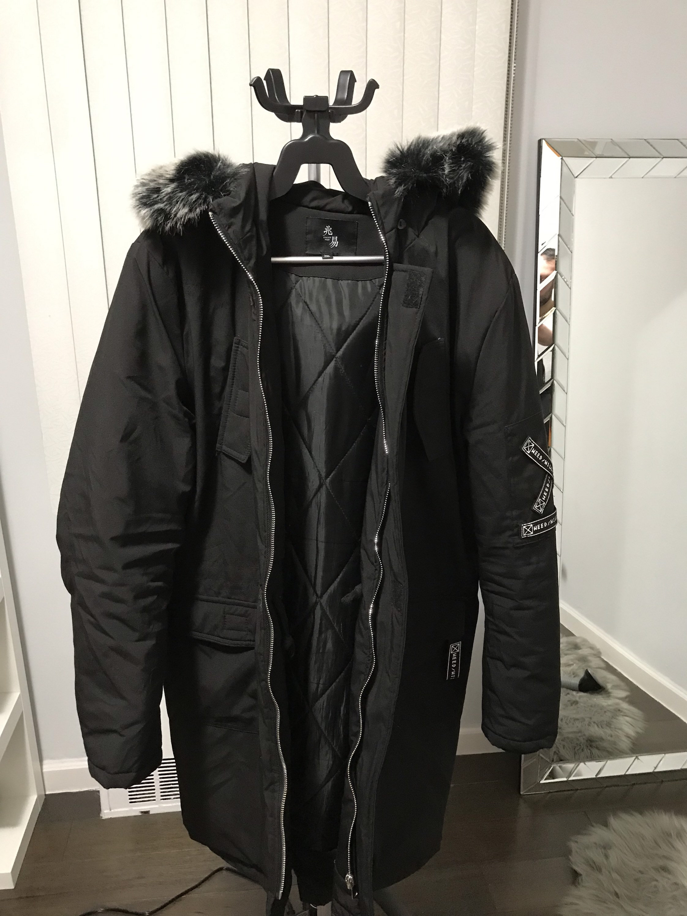 Supply & demand fur top reversible longline parka jacket