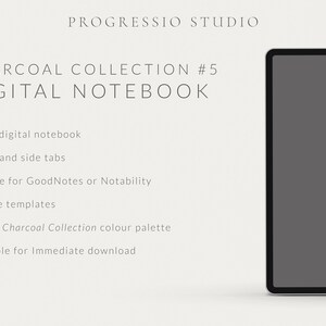 Digital Notebook with right-hand side tabs |  Charcoal Collection #5