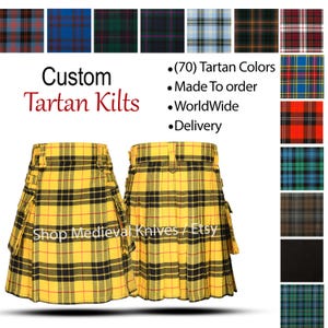 Mens Scottish Tartan Modern Utility Kilt - Scottish Utility Kilt - 16 Oz Cargo Pockets Kilt - Handcrafted Highlander&#39;s Modern Kilt