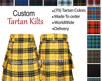 Mens Scottish Tartan Modern Utility Kilt - Scottish Utility Kilt - 16 Oz Cargo Pockets Kilt - Handcrafted Highlander's Modern Kilt