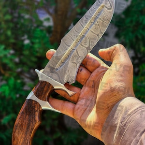 10 Inches Hand Forged Damascus Steel Blade Double Clip Hunting Knife, Survival Knife & Sheath