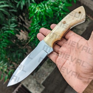 10 Inches Handmade D2 Steel Full Tang Hunting Knife, Bone Handle Camping Knife With Leather Sheath