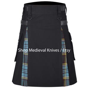 Anderson Tartan Hybrid Utility Kilt - Black Cotton Scottish Kilt - Two Tone Fashion Kilt - Custom Made Kilt - Premium Highlander Kilt