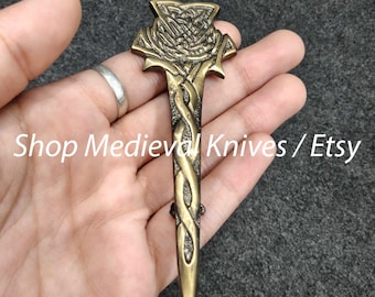 Scottish Kilt pin | Made of Brass Antique Metal | Thistle kilt Pin | Size 4.5 Inches | Premium Handmade Kilt Pin