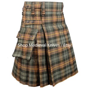 Scottish Gordon Weathered Tartan Utility Kilt | Traditional Highlander Kilts for Men | 16 Oz Tartan Kilt | Custom Made Kilt | 70+ Tartans
