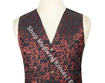 Scottish Victorian Fashion Waistcoat - Steampunk Red Brocade Fabric Waistcoat - 5 Buttons Fusion Street Vest - Renaissance Waistcoat