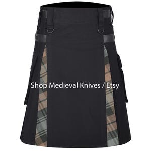 Scottish Black Watch Weathered Hybrid Utility Kilt | Black Cotton Kilt | Two Tone Fashion Kilt | Custom Made Kilt | Premium Highlander Kilt