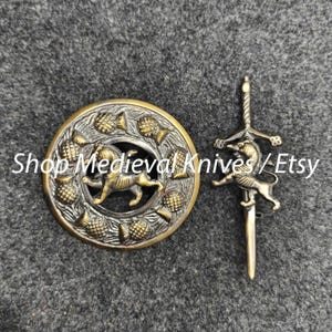 Traditional Scottish Kilt Accessories | Made of Brass Antique Metal | Kilt Pin, Brooch Pin | Premium handmade