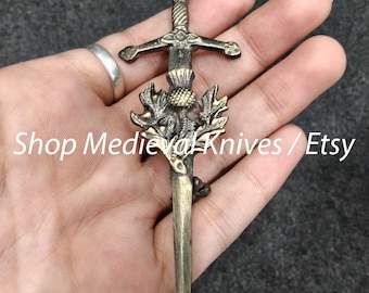 Scottish Kilt pin | Made of Brass Antique Metal | Thistle kilt Pin | Size 4.5 Inches | Premium Handmade Kilt Pin